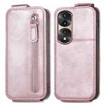 For Honor 70 Pro Zipper Wallet Vertical Flip Leather Phone Case(Rose Gold)