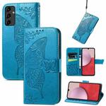 For Samsung Galaxy A14 5G Butterfly Love Flower Embossed Leather Phone Case(Blue)