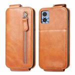 For Motorola Moto E22 Zipper Wallet Vertical Flip Leather Phone Case(Brown)