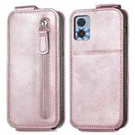 For Motorola Moto E22 Zipper Wallet Vertical Flip Leather Phone Case(Rose Gold)
