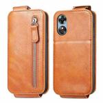 For OPPO A17 Zipper Wallet Vertical Flip Leather Phone Case(Brown)