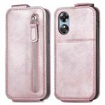 For OPPO A17 Zipper Wallet Vertical Flip Leather Phone Case(Rose Gold)