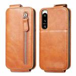 For Sony Xperia 5 IV Zipper Wallet Vertical Flip Leather Phone Case(Brown)