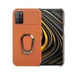 For Xiaomi Poco M3 Ring Holder Litchi Texture Genuine Leather Phone Case(Brown)