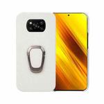 For Xiaomi Poco X3 Pro / Poco X3 / X3 NFC  Ring Holder Litchi Texture Genuine Leather Phone Case(White)