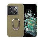 For OnePlus Ace Pro / 11T Ring Holder Litchi Texture Genuine Leather Phone Case(Green)