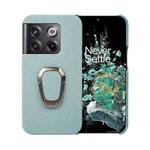 For OnePlus Ace Pro / 11T Ring Holder Litchi Texture Genuine Leather Phone Case(Cyan)
