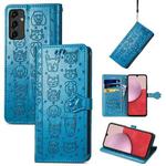 For Samsung Galaxy A14 5G  Cute Cat and Dog Embossed Leather Phone Case(Blue)