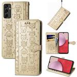 For Samsung Galaxy A14 5G  Cute Cat and Dog Embossed Leather Phone Case(Gold)