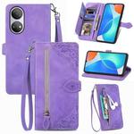 For Honor X7 Embossed Flower Zipper Leather Phone Case(Purple)