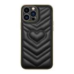 For iPhone 14 Pro D03 Love Heart PU Leather Electroplated Phone Case(Black)