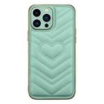 For iPhone 14 Pro Max D03 Love Heart PU Leather Electroplated Phone Case(Green)