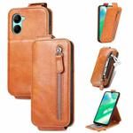 For Realme C33 Zipper Wallet Vertical Flip Leather Phone Case(Brown)