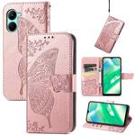 For OPPO Realme C33 Butterfly Love Flower Embossed Leather Phone Case(Rose Gold)