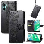 For OPPO Realme C33 Butterfly Love Flower Embossed Leather Phone Case(Black)
