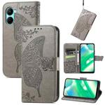 For OPPO Realme C33 Butterfly Love Flower Embossed Leather Phone Case(Gray)