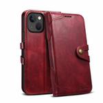 Suteni Calf Texture Buckle Wallet Leather Phone Case For iPhone 14(Red)