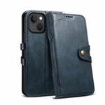 Suteni Calf Texture Buckle Wallet Leather Phone Case For iPhone 14(Blue)