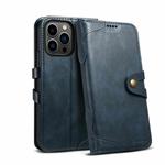 Suteni Calf Texture Buckle Wallet Leather Phone Case For iPhone 14 Pro(Blue)