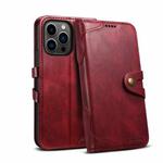 Suteni Calf Texture Buckle Wallet Leather Phone Case For iPhone 14 Pro Max(Red)