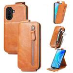 For Huawei Nova Y70 Zipper Wallet Vertical Flip Leather Phone Case(Brown)
