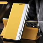 For Samsung Galaxy S23 Ultra 5G Side Electroplated Adsorption Leather Phone Case(Yellow)
