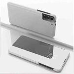 For Samsung Galaxy S23 5G Plated Mirror Leather Phone Case with Holder(Silver)