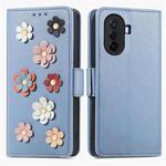 For Huawei Nova Y70 Stereoscopic Flowers Leather Phone Case(Blue)