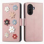 For Huawei Nova Y70 Stereoscopic Flowers Leather Phone Case(Rose Gold)