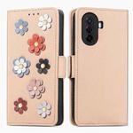 For Huawei Enjoy 50 Stereoscopic Flowers Leather Phone Case(Khaki)