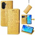 For Huawei Nova Y70 Cute Cat and Dog Embossed Leather Phone Case(Yellow)