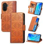 For Huawei Nova Y70 Grid Leather Flip Phone Case(Brown)