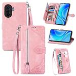 For Huawei Nova Y70 Embossed Flower Zipper Leather Phone Case(Rose Gold)