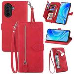 For Huawei  Enjoy 50 Embossed Flower Zipper Leather Phone Case(Red)