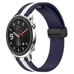For Amazfit GTR 4 22mm Folding Magnetic Clasp Silicone Watch Band(Midnight Blue + White)