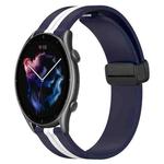 For Amazfit GTR 3 Pro 22mm Folding Magnetic Clasp Silicone Watch Band(Midnight Blue + White)
