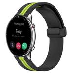 For Amazfit GTR 2 22mm Folding Magnetic Clasp Silicone Watch Band(Black+Lime Green)