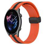 For Amazfit 3 22mm Folding Magnetic Clasp Silicone Watch Band(Orange+Black)