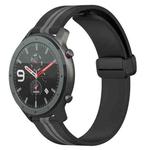 For Amazfit GTR 47mm 22mm Folding Magnetic Clasp Silicone Watch Band(Black+Grey)