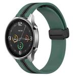 For Xiaomi MI Watch Color 22mm Folding Magnetic Clasp Silicone Watch Band(Olive Green + Black)