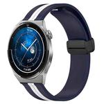 For Huawei Watch GT3 Pro 46mm 22mm Folding Magnetic Clasp Silicone Watch Band(Midnight Blue + White)