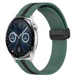 For Huawei Watch GT3 46mm 22mm Folding Magnetic Clasp Silicone Watch Band(Olive Green + Black)