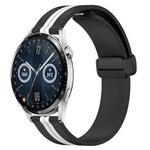 For Huawei Watch GT3 46mm 22mm Folding Magnetic Clasp Silicone Watch Band(Black+White)