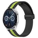 For Huawei Watch GT3 46mm 22mm Folding Magnetic Clasp Silicone Watch Band(Black+Lime Green)