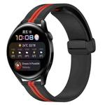 For Huawei Watch 3 22mm Folding Magnetic Clasp Silicone Watch Band(Black+Red)