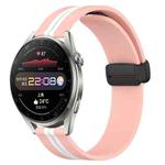 For Huawei Watch 3 Pro 22mm Folding Magnetic Clasp Silicone Watch Band(Pink+White)