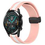 For Huawei GT2 46mm 22mm Folding Magnetic Clasp Silicone Watch Band(Pink+White)
