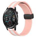 For Honor Magic Watch 2 46mm 22mm Folding Magnetic Clasp Silicone Watch Band(Pink+White)