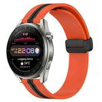 For Huawei Watch 3 Pro New 22mm Folding Magnetic Clasp Silicone Watch Band(Orange+Black)