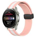 For Huawei Watch 3 Pro New 22mm Folding Magnetic Clasp Silicone Watch Band(Pink+White)
